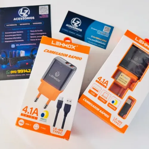 Carregador Rápido 4.1A - 2 Entradas USB + cabo Tipo-C Lehmox LE-489