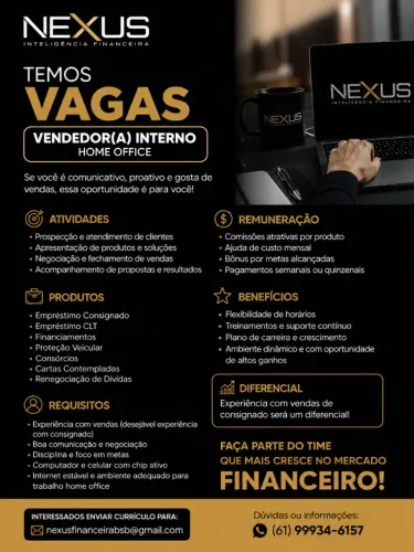 VAGA HOME OFFICE ? CONSULTOR(A) COMERCIAL