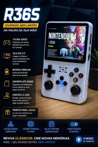 Console Retrô R36S branco +15mil jogos