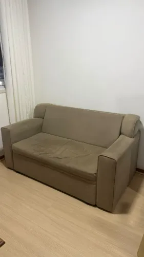 Sofá cama de tecido bege 160x88x80 cm