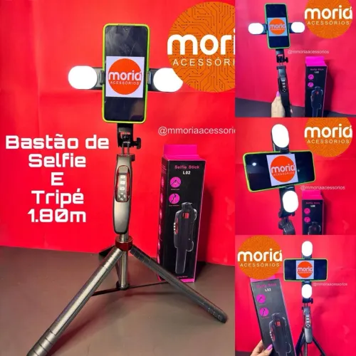 Tripé Bastão de Selfie Profissional 1.80m com Duplo LED Bluetooth L02