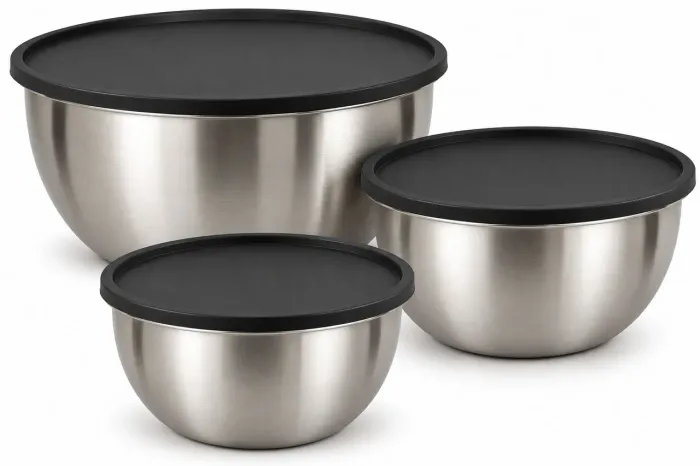 Kit 3 bowls inox com tampas herméticas