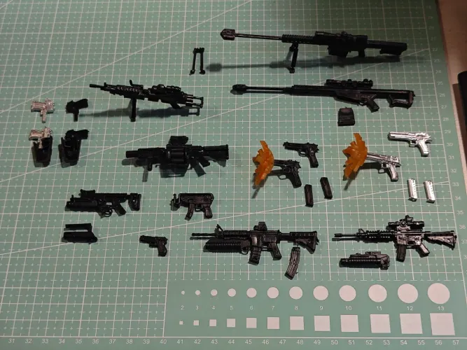 (Novo) Pack completo de arminhas e acessórios para action figures em escala 1/12