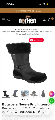 Bota de Neve Norken Iglu Couro Legítimo e Lã De Carneiro 39