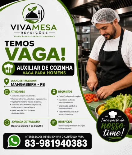 Auxiliar de cozinha- Masculino
