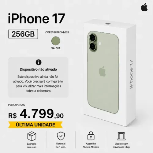 Apple iPhone 17 6,3" 256GB Novo Nunca Ativado Garantia Open Box Verde Salvía