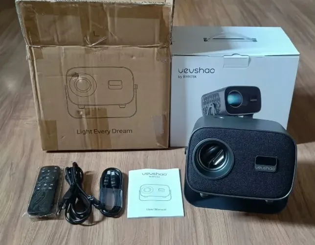 Mini Projetor Portátil Vevshao A12 4K Android 13 WiFi 6 350 Ansi Lúmens Cinza Cinema Casa