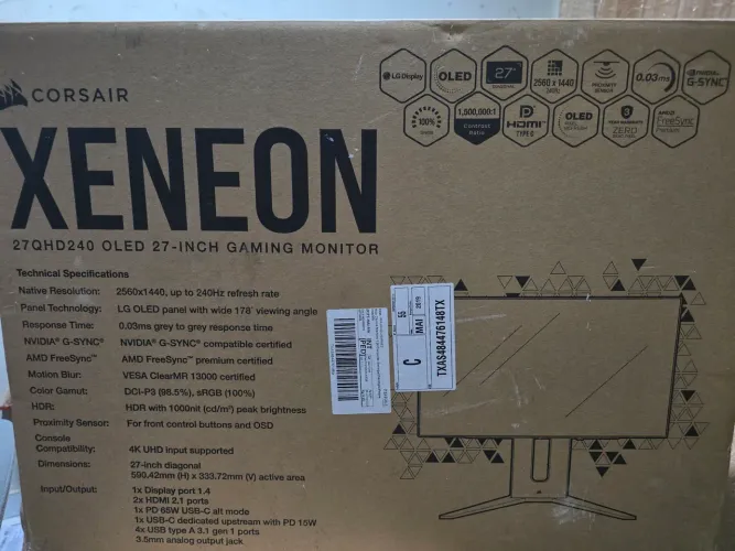 Monitor gamer CORSAIR XENEON 27QHD240 OLED de 27 polegadas, 2560 x 1440, 240Hz, 0,03ms