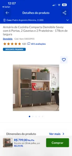 Armário cozinha 178cm Largura X 195 de altura.