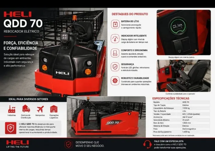 Rebocador elétrico litium 7 ton Qdd70 Heli