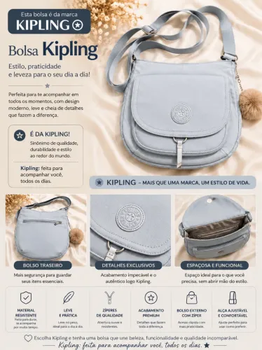 Bolsa Kipling Original Azul Claro | Delicada, Leve e Funcional
