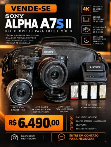 CÂMERA SONY ALPHA A7S II - FULL FRAME 4K | KIT COMPLETO