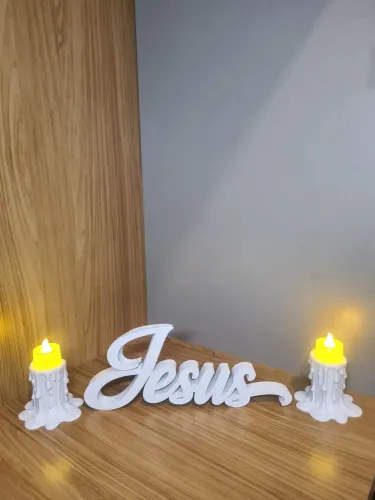 Kit De Decoração 3D Vela +Letreiro Jesus Decore Casa Artigos Religioso