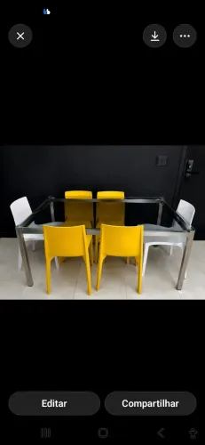 Mesa inox com tampao de vidro 6 cadeiras