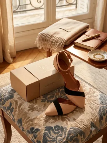 Sapatilha Bico Fino Elegante Bicolor (Nude e Preto) com Fivela ? (Nova)