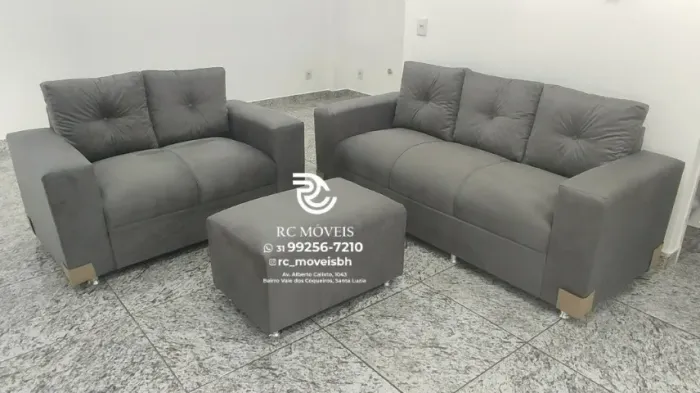 Sofá 2 e 3 pessoas com Puff Suede D33 Confortável Direto da Fábrica