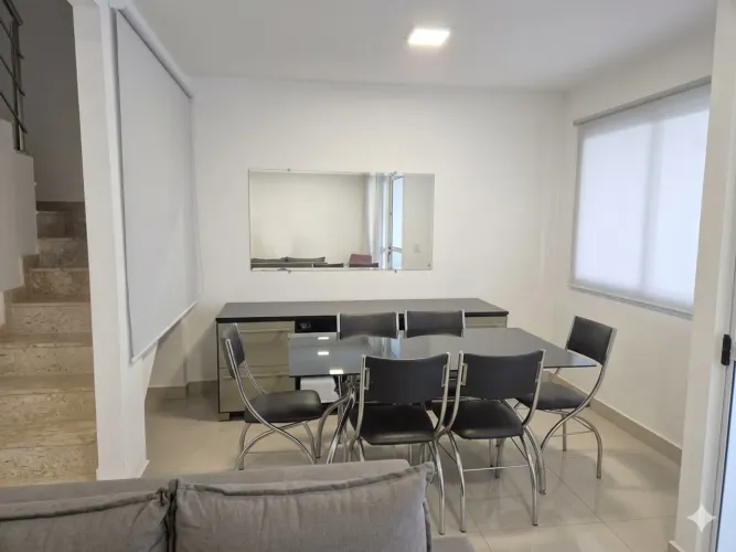 Mesa de Jantar Vidro Temperado Preto + 6 Cadeiras de Couro