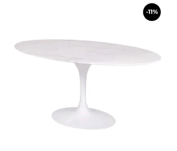 Mesa Oval Branca- Tampo de Mármore