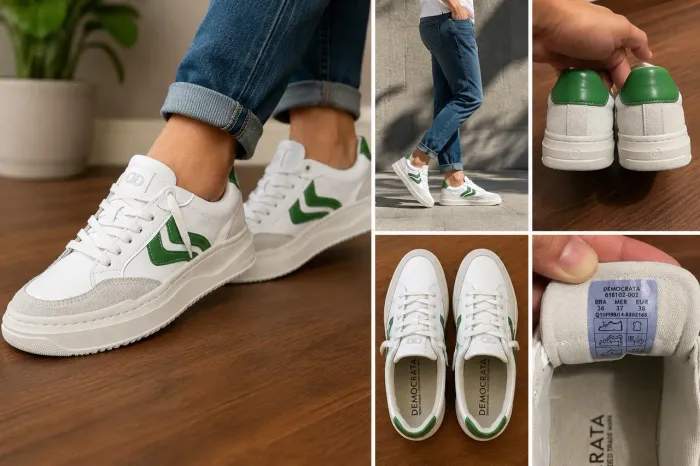 Tênis Democrata Casual Unissex Branco/Verde Original - Tam. 37
