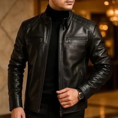 Jaqueta De Couro Masculina Slim<br>Forrada