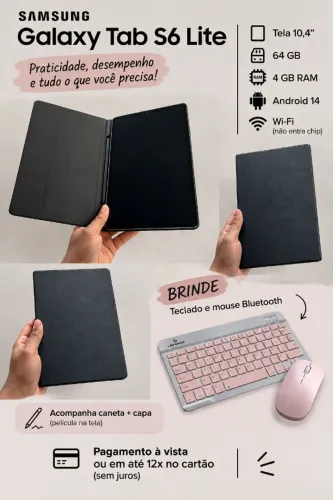 Vendo Tablet Samsung S6 Lite - Novo com capa, caneta e película