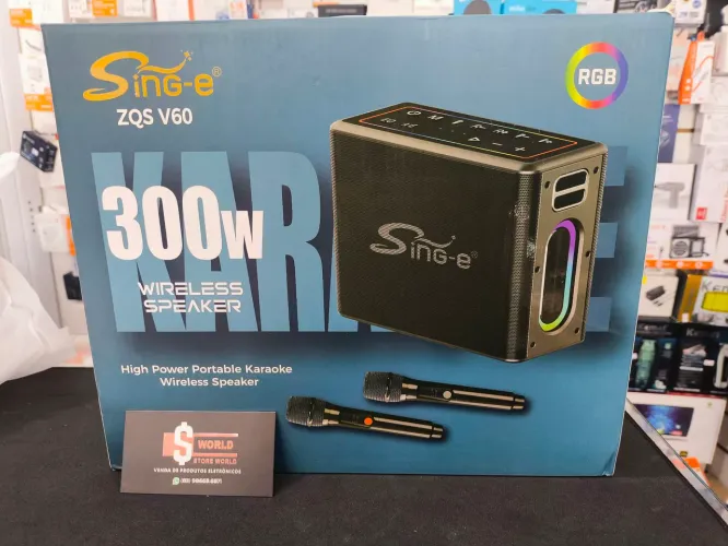 Caixa de Som Potente 300W + 2 Microfones sem Fio Recarregável - loja Store World