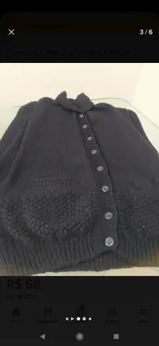 Colete de lã masculino tricotado a mão preto GG