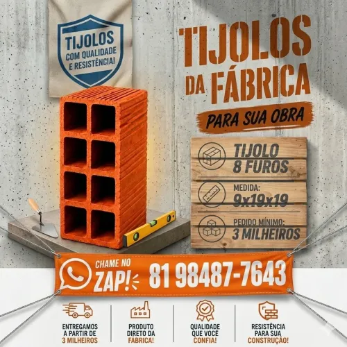 Tijolo tijolos direto de fábrica 8 furos - Pague na entrega 