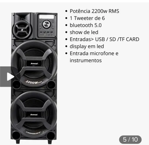 CAIXA SOM ANVOX PESADÃO 2200W TOP