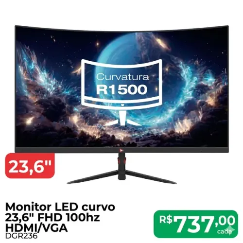 Monitor Gamer LED Curvo 23.6" FHD 100Hz R1500 - Imersivo - Frete Grátis