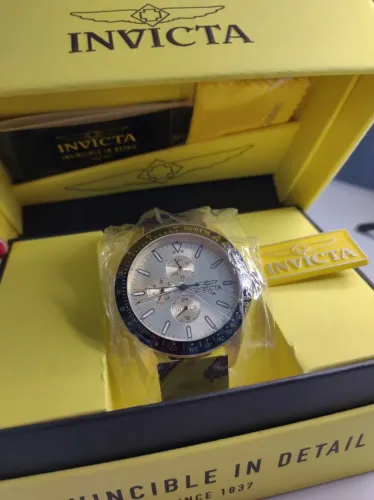 relogio original - invicta aviator - 45mm, ouro, (38405)