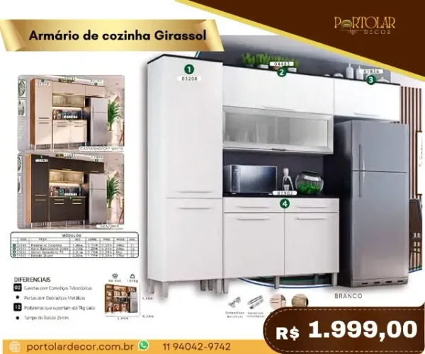 Armário de cozinha Girassol, a pronta entrega