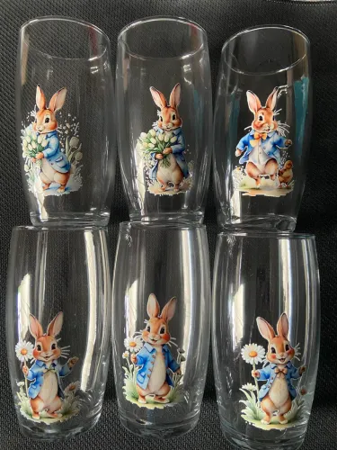 Jogo de copos 300ml Nadir personalizados com coelho da Páscoa flores
