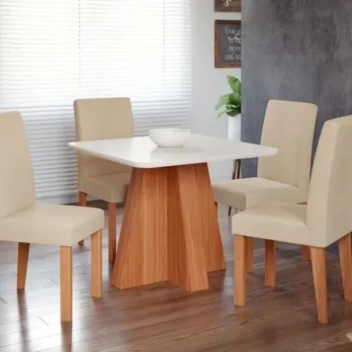 Sala de Jantar Larissa 4 Cadeiras 95x95 Tampo em Vidro-Entrega/Montagem Grátis p/Fortaleza