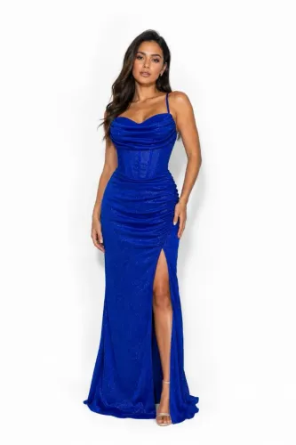 Vestido Longo de Festa Azul Royal com Brilho