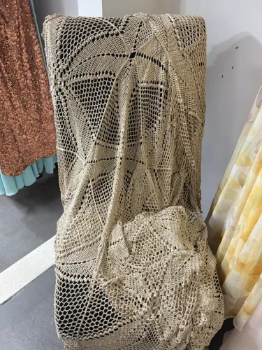 Colcha de Crochet bege feito à mão de linha de seda de casal