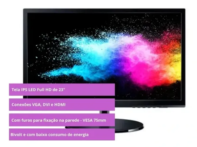 Monitor 23" Full HD Positivo 23EA53V-P com HDMI, VGA e DVI-D Bivolt Preto 