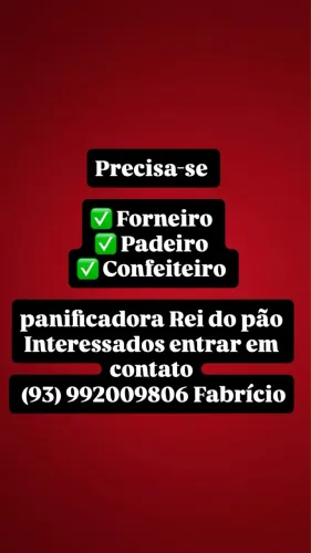 Vaga de emprego padeiro forneiro atendente 