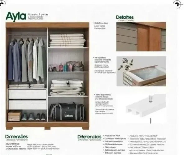 Oferta do Dia! Guarda Roupas em 100%MDF Modelo Ayla