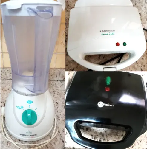 Sanduicheira Quick Grill Antiaderente Corta Pão,Máquina Pretzel e  Liquidificador 3 veloc.