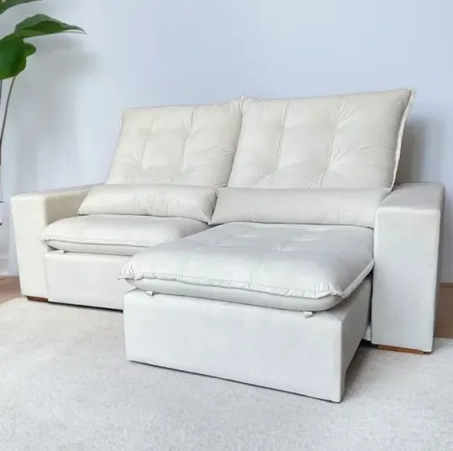 Sofá Retrátil e Reclinável Maldivas Molas Ensacadas 2,50 m Bege tt43