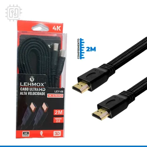 Cabo HDMI 4k Ultra HD Versão 2.0 Alta Velocidade 2 Metros Áudio e Video Digital 19 Pinos