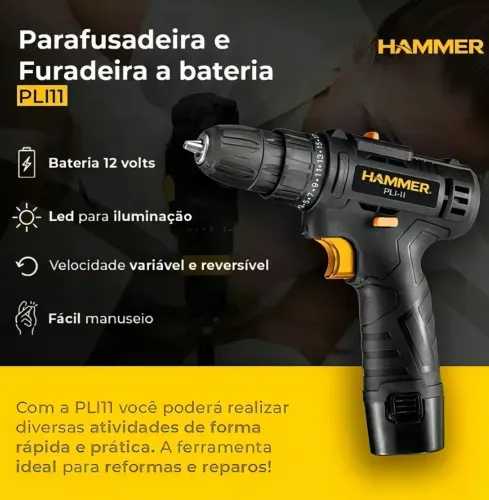 Parafusadeira e Furadeira a Bateria GYPLI11 - Hammer<br>