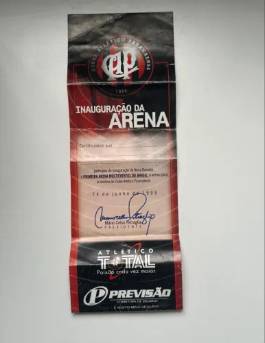 certificado inauguração - arena da baixada, 1999 - athletico paranaense