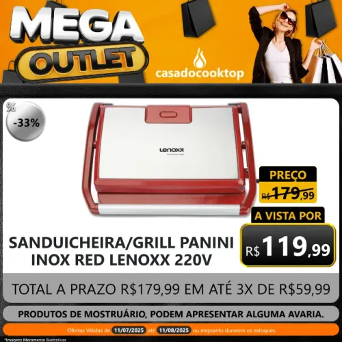 GRILL SANDUICHEIRA PANINI INOX RED LENOXX 220V PGR155_220