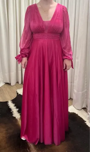 Vestido Pink Longo Manga Longa