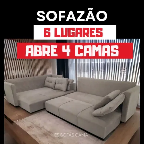 Sofá de canto Jaspe 6 lugares - se transforma em 4 camas! Novos