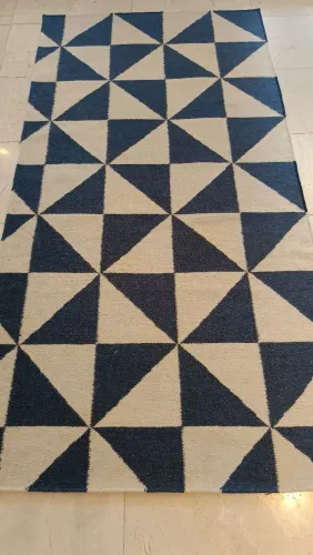 Tapete kilim Geométrico Azul e Bege 1,12x2,10