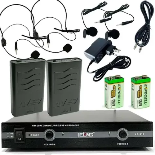 Microfone Sem Fio Duplo VHF LE-910