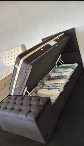 Cama solteiro baú com cabeceira e base baú